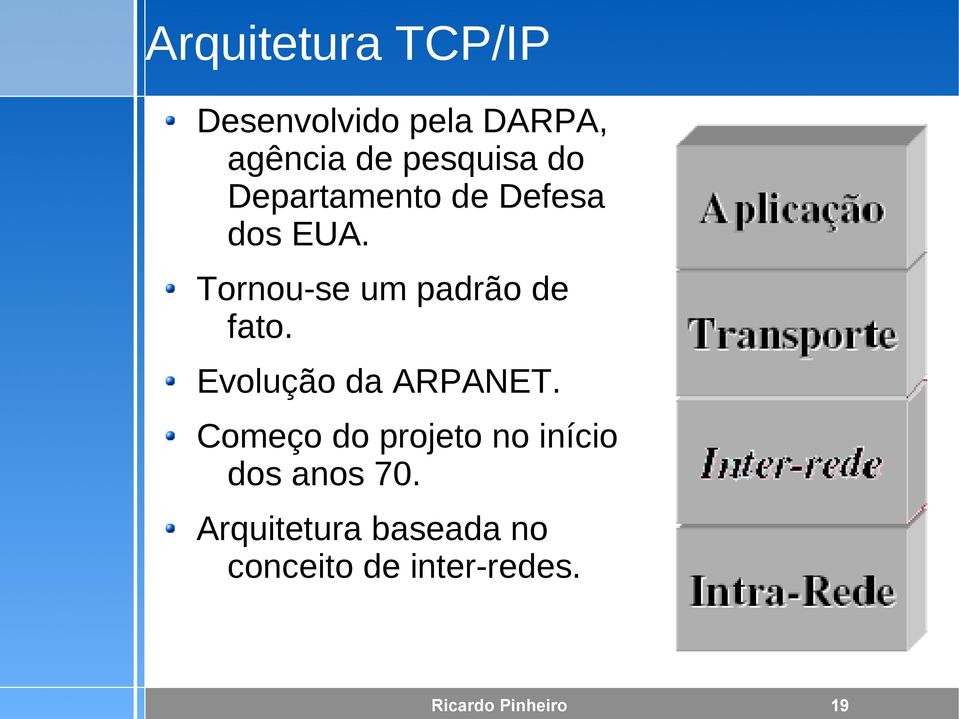 Evolução da ARPANET. Começo do projeto no início dos anos 70.