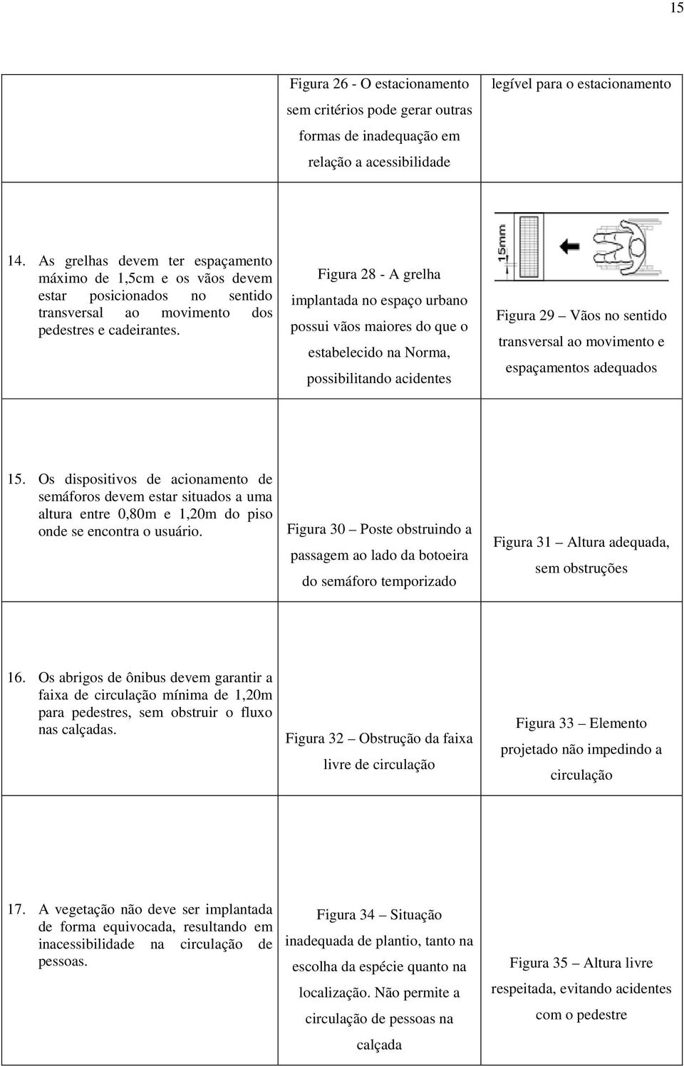 Figura 28 - A grelha implantada no espaço urbano possui vãos maiores do que o estabelecido na Norma, possibilitando acidentes Figura 29 Vãos no sentido transversal ao movimento e espaçamentos