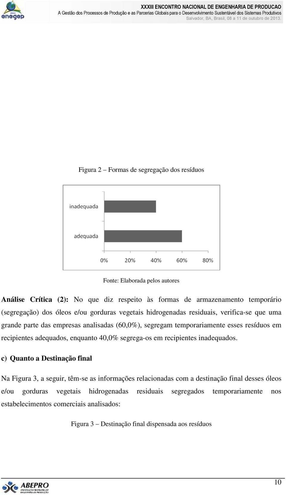 adequados, enquanto 40,0% segrega-os em recipientes inadequados.