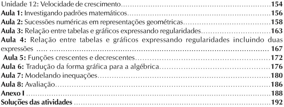 ..163 Aula 4: Relação entre tabelas e gráficos expressando regularidades incluindo duas expressões.