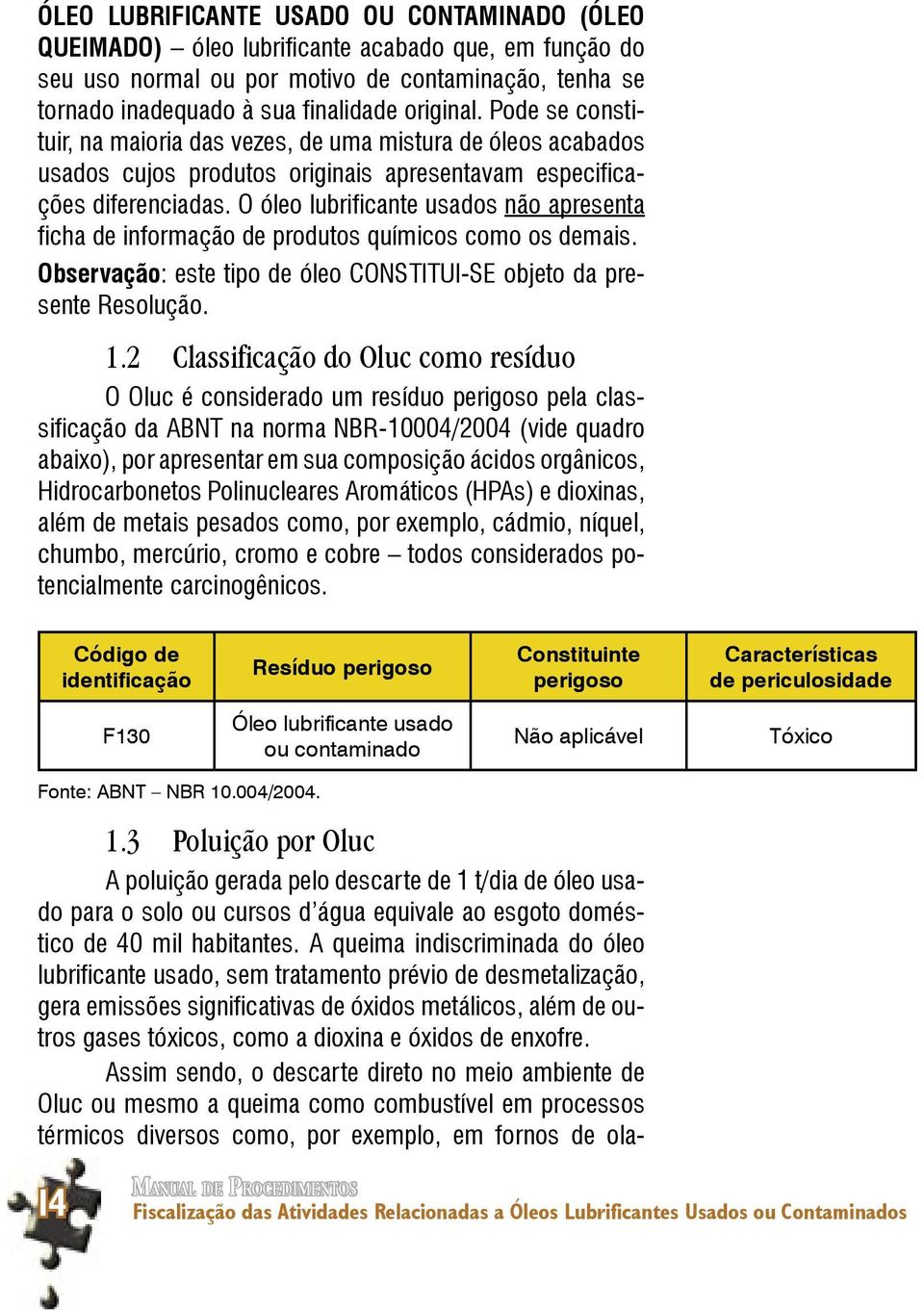 O óleo lubrificante usados não apresenta ficha de informação de produtos químicos como os demais. Observação: este tipo de óleo CONSTITUI-SE objeto da presente Resolução. 1.