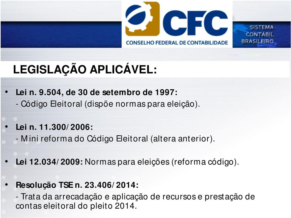 300/2006: - Mini reforma do Código Eleitoral (altera anterior). Lei 12.