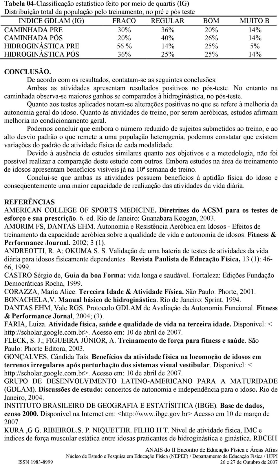 De acordo com os resultados, contatam-se as seguintes conclusões: Ambas as atividades apresentam resultados positivos no pós-teste.