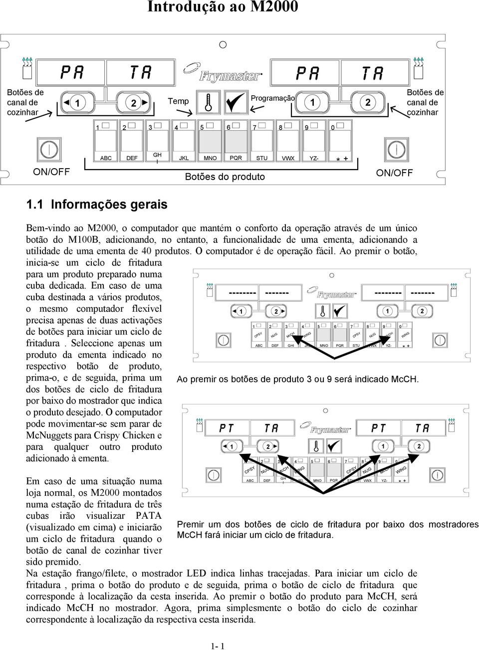 utilidade de uma ementa de 40 produtos. O computador é de operação fácil. Ao premir o botão, inicia-se um ciclo de fritadura para um produto preparado numa cuba dedicada.