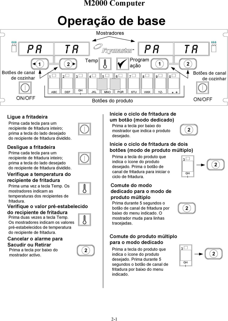 Desligue a fritadeira Prima cada tecla para um recipiente de fritadura inteiro; prima a tecla do lado desejado do recipiente de fritadura dividido.