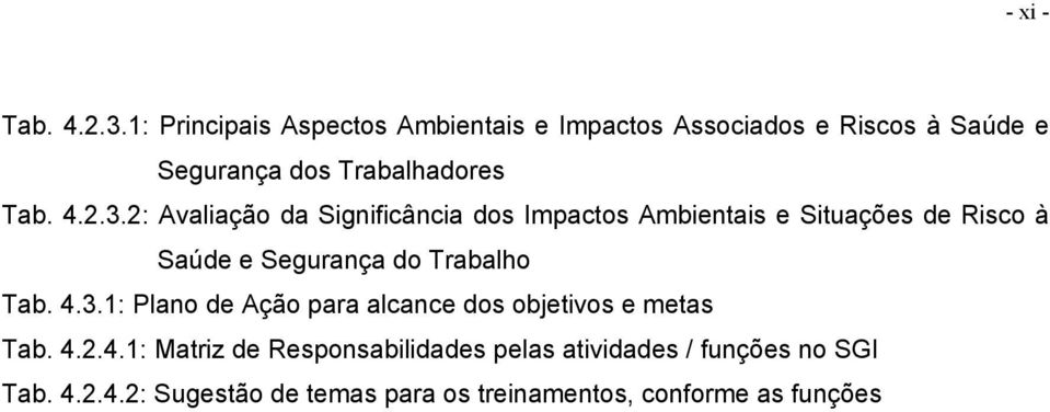 3.2: Avaliação da Significância dos Impactos Ambientais e Situações de Risco à Saúde e Segurança do Trabalho Tab.