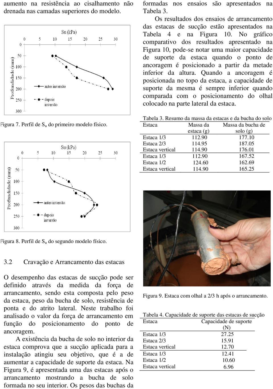 No gráfico comparativo dos resultados apresentado na Figura 10, pode-se notar uma maior capacidade de suporte da estaca quando o ponto de ancoragem é posicionado a partir da metade inferior da altura.