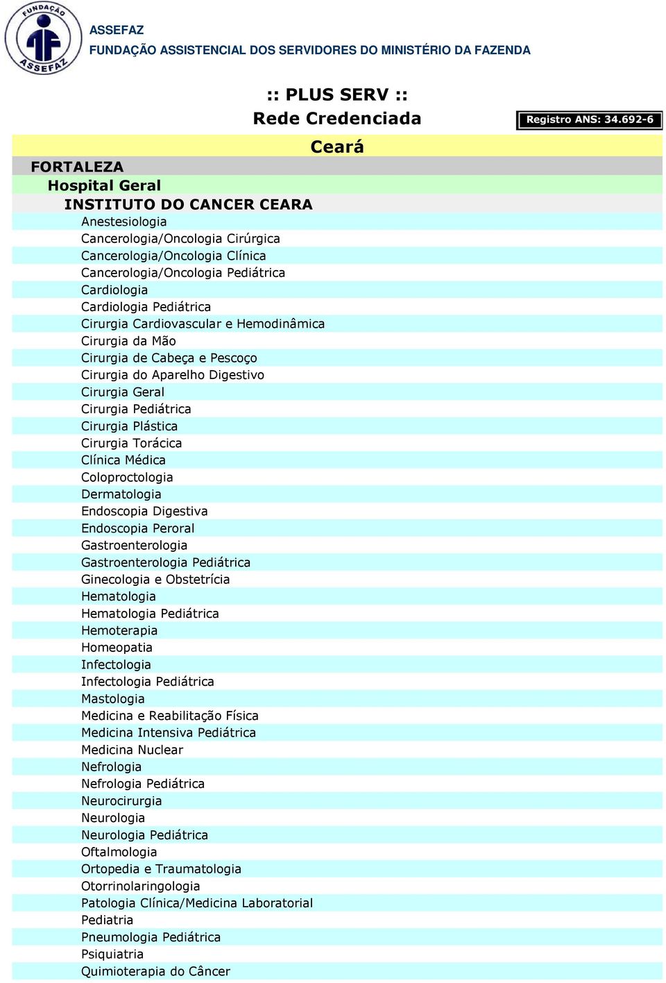 Torácica Coloproctologia Endoscopia Digestiva Endoscopia Peroral Pediátrica Hematologia Hematologia Pediátrica Hemoterapia Homeopatia Infectologia