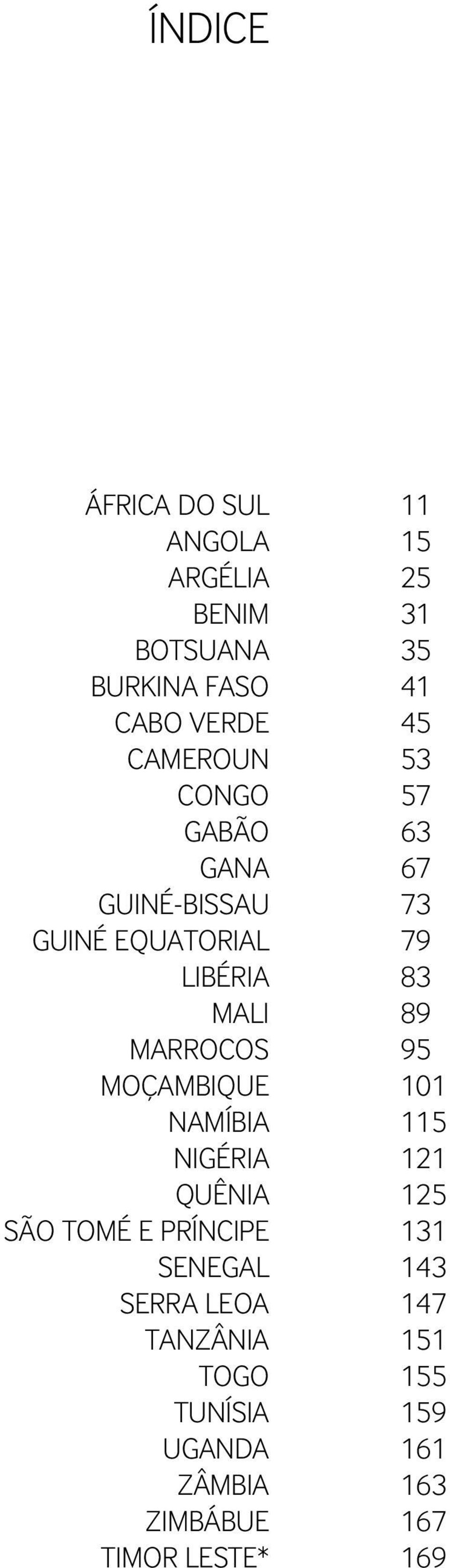 TOMé E PRÍNCIPE Senegal Serra Leoa Tanzânia togo TUNÍSIA Uganda ZÂMBIA Zimbábue Timor Leste* 11