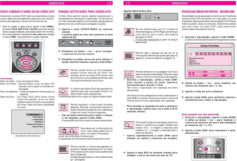 As teclas TITLE, SUB TITLE e AUDIO permitem acesso direto à opção desejada, caso esteja disponível no disco.