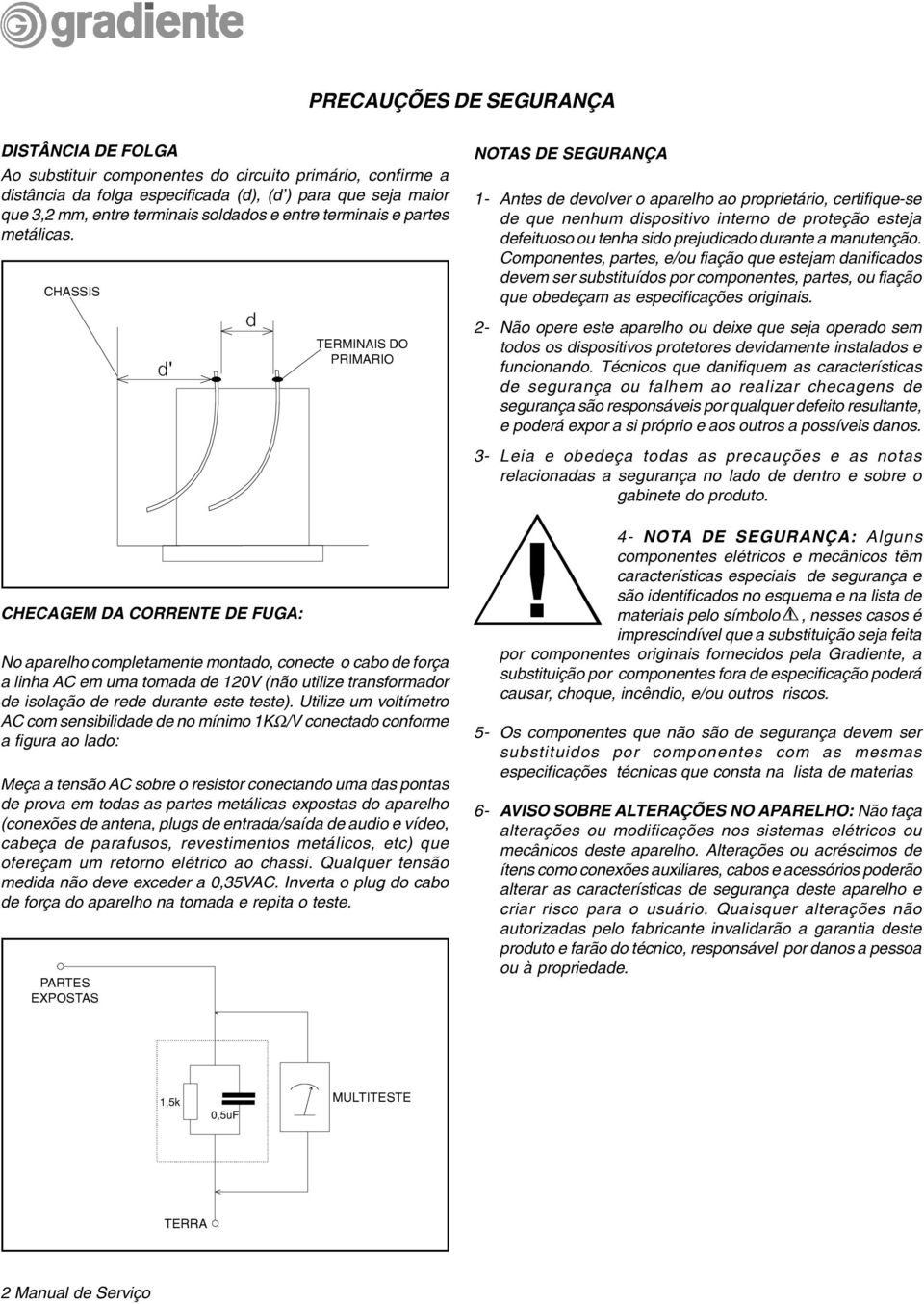 CHASSIS CHECAGEM DA CORRENTE DE FUGA: No aparelho completamente montado, conecte o cabo de força a linha AC em uma tomada de 120V (não utilize transformador de isolação de rede durante este teste).