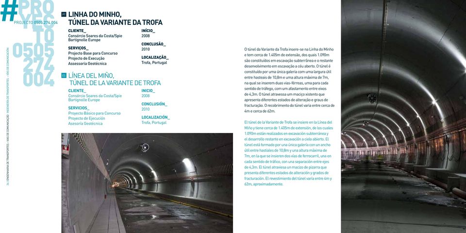 TÚNEL DE LA VARIANTE DE TROFA Consórcio Soares da Costa/Spie Bartignolle Europe Proyecto Básico para Concurso Proyecto de Ejecución Asesoría Geotécnica 2010 Trofa, Portugal 2010 Trofa, Portugal O