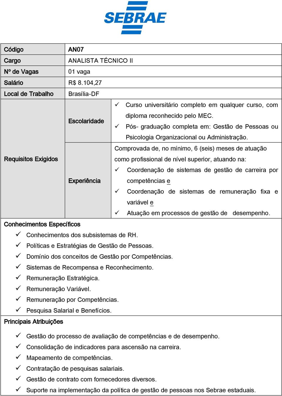 Pós- graduação completa em: Gestão de Pessoas ou Psicologia Organizacional ou Administração.