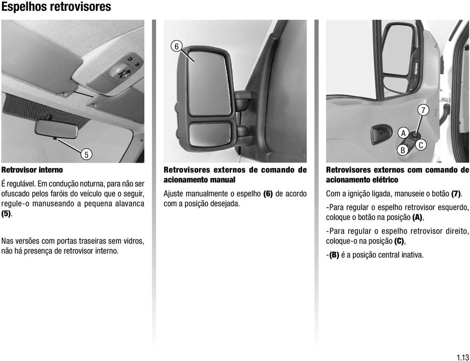 Nas versões com portas traseiras sem vidros, não há presença de retrovisor interno.