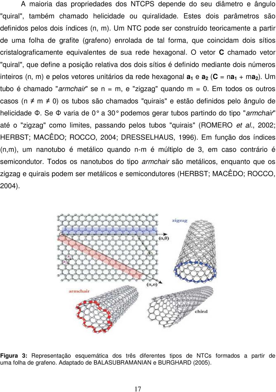 O vetor C chamado vetor "quiral", que define a posição relativa dos dois sítios é definido mediante dois números inteiros (n, m) e pelos vetores unitários da rede hexagonal a 1 e a 2 (C = na 1 + ma 2