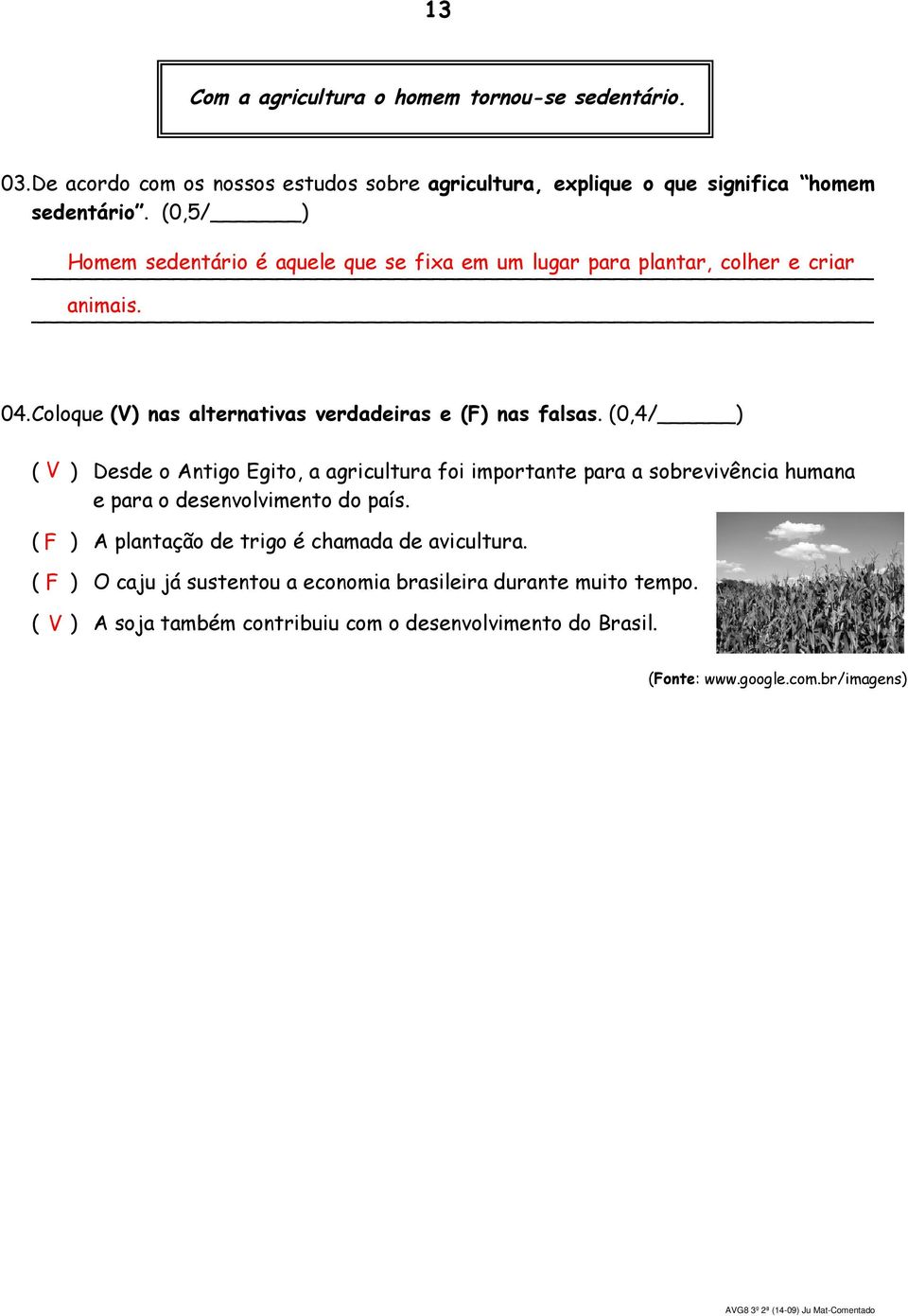 Coloque (V) nas alternativas verdadeiras e (F) nas falsas.