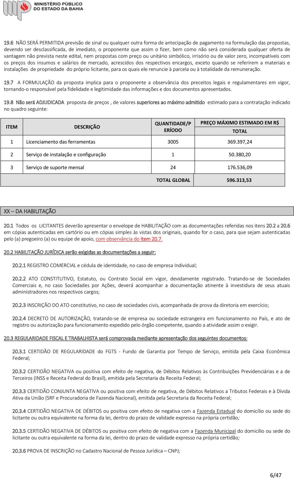 e salários de mercado, acrescidos dos respectivos encargos, exceto quando se referirem a materiais e instalações de propriedade do próprio licitante, para os quais ele renuncie à parcela ou à