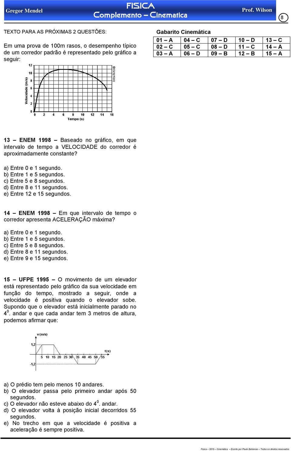 09 B B 5 A 3 ENEM 998 Basead n gráfic, em que inerval de emp a ELOCIDADE d crredr é aprximadamene cnsane? a) Enre 0 e segund. b) Enre e 5 segunds. c) Enre 5 e 8 segunds. d) Enre 8 e segunds.