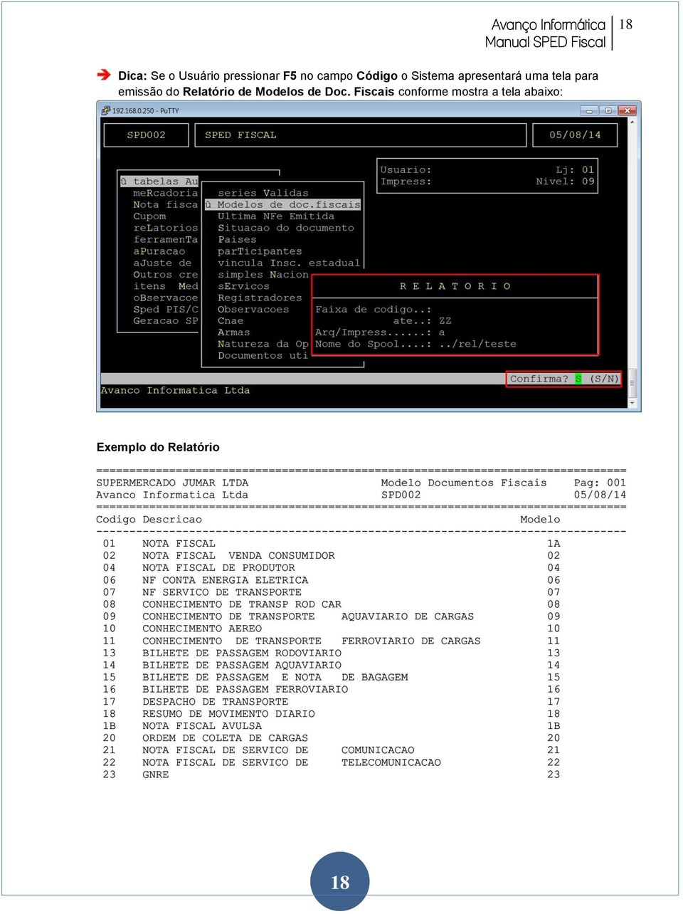 emissão do Relatório de Modelos de Doc.