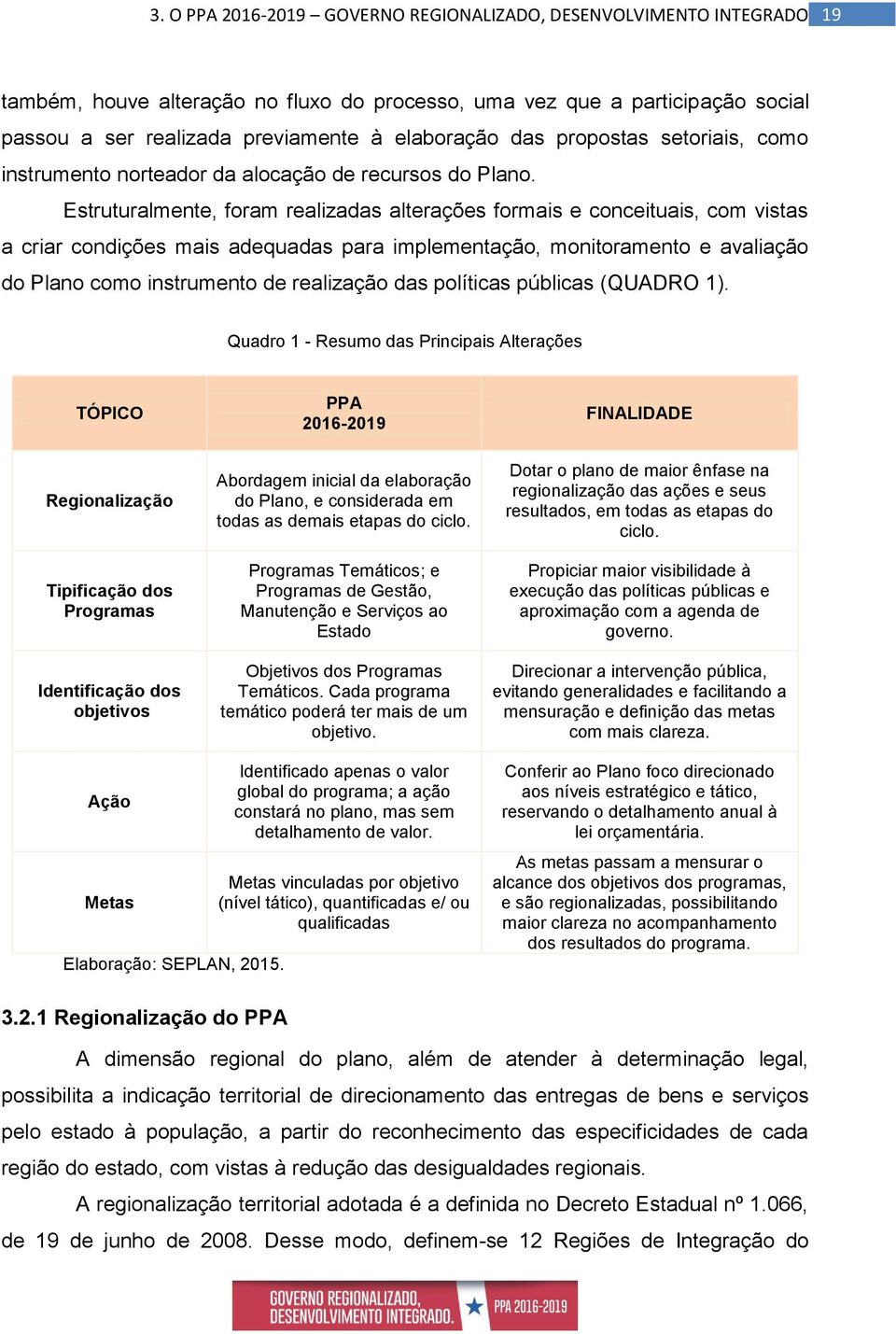 Estruturalmente, foram realizadas alterações formais e conceituais, com vistas a criar condições mais adequadas para implementação, monitoramento e avaliação do Plano como instrumento de realização