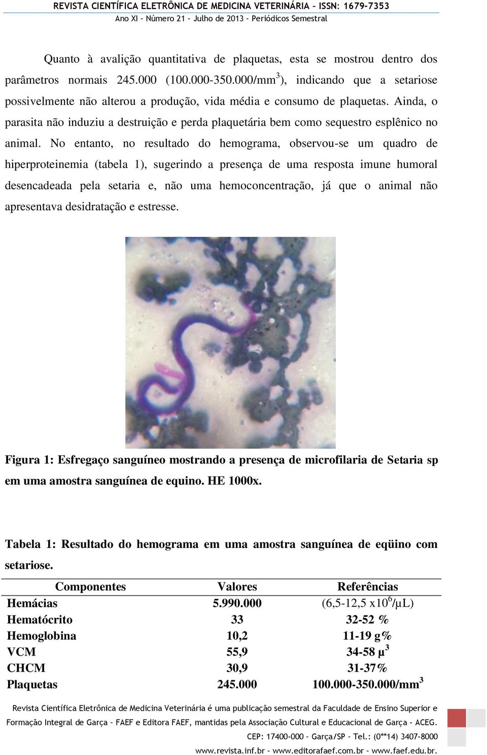 Ainda, o parasita não induziu a destruição e perda plaquetária bem como sequestro esplênico no animal.