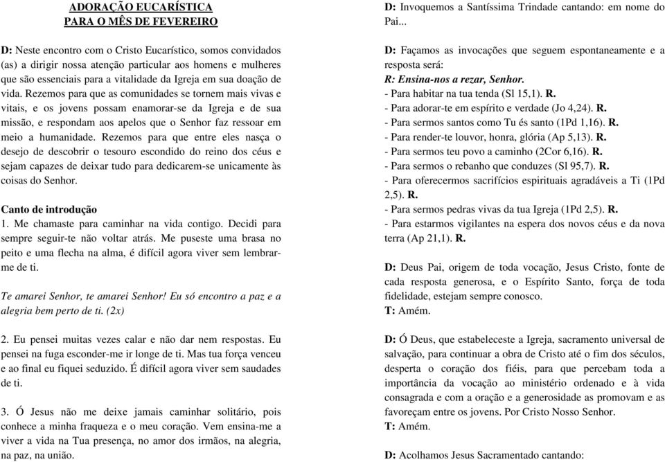 Rezemos para que as comunidades se tornem mais vivas e vitais, e os jovens possam enamorar-se da Igreja e de sua missão, e respondam aos apelos que o Senhor faz ressoar em meio a humanidade.