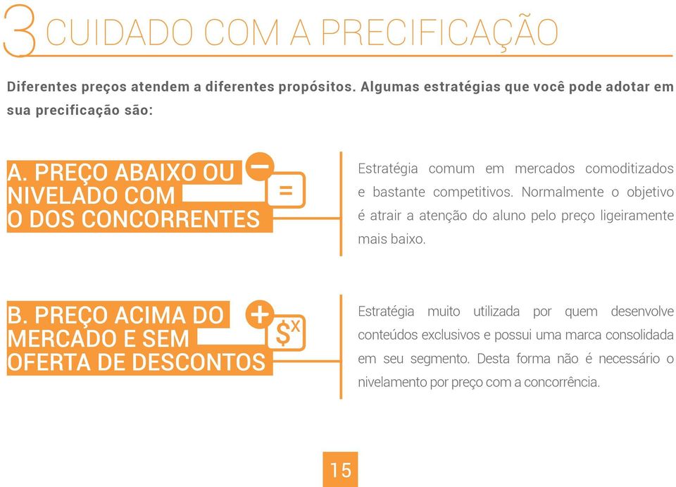 Normalmente o objetivo é atrair a atenção do aluno pelo preço ligeiramente mais baixo. B.