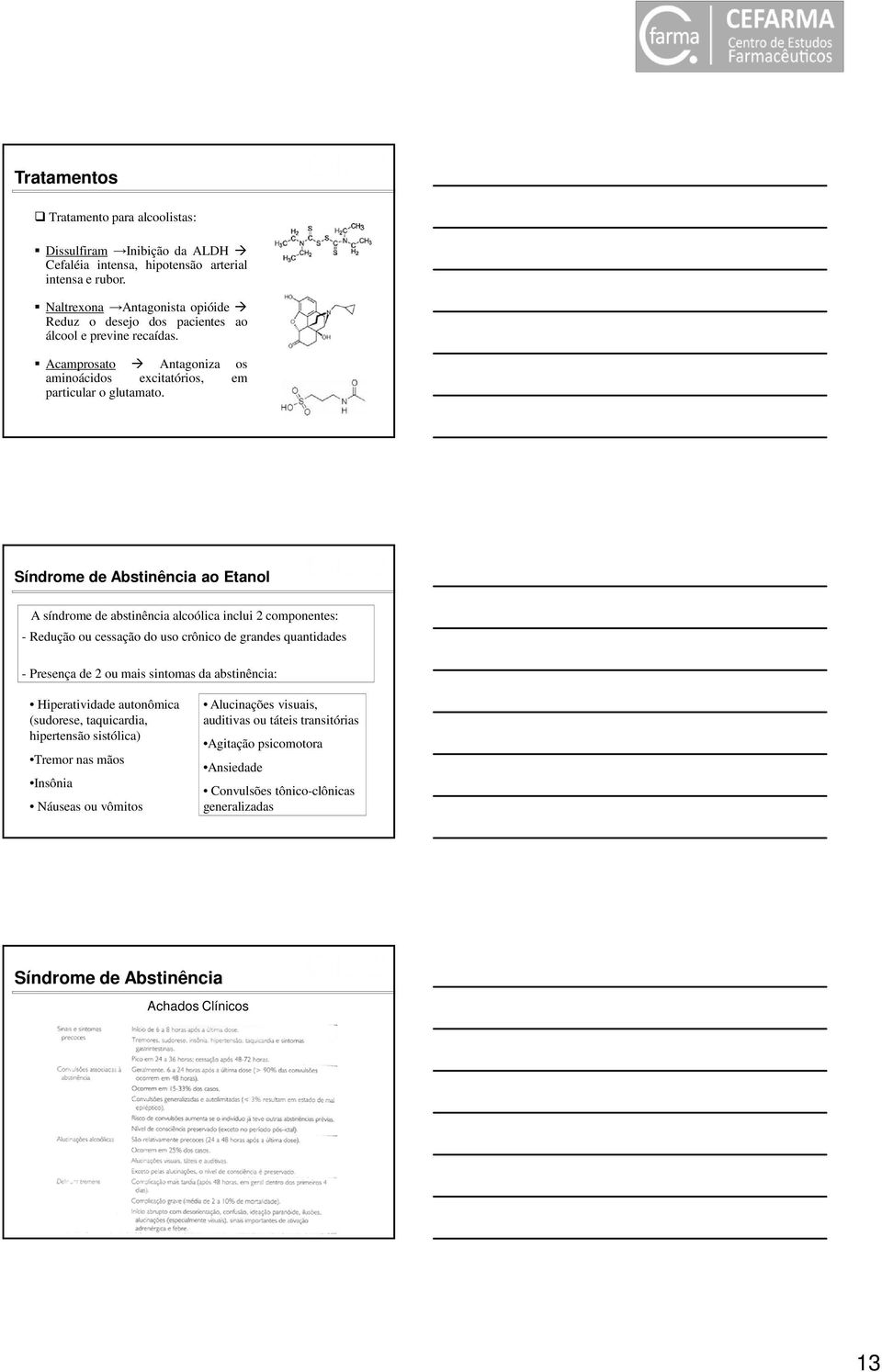 Síndrome de Abstinência ao Etanol A síndrome de abstinência alcoólica inclui 2 componentes: - Redução ou cessação do uso crônico de grandes quantidades - Presença de 2 ou mais sintomas da