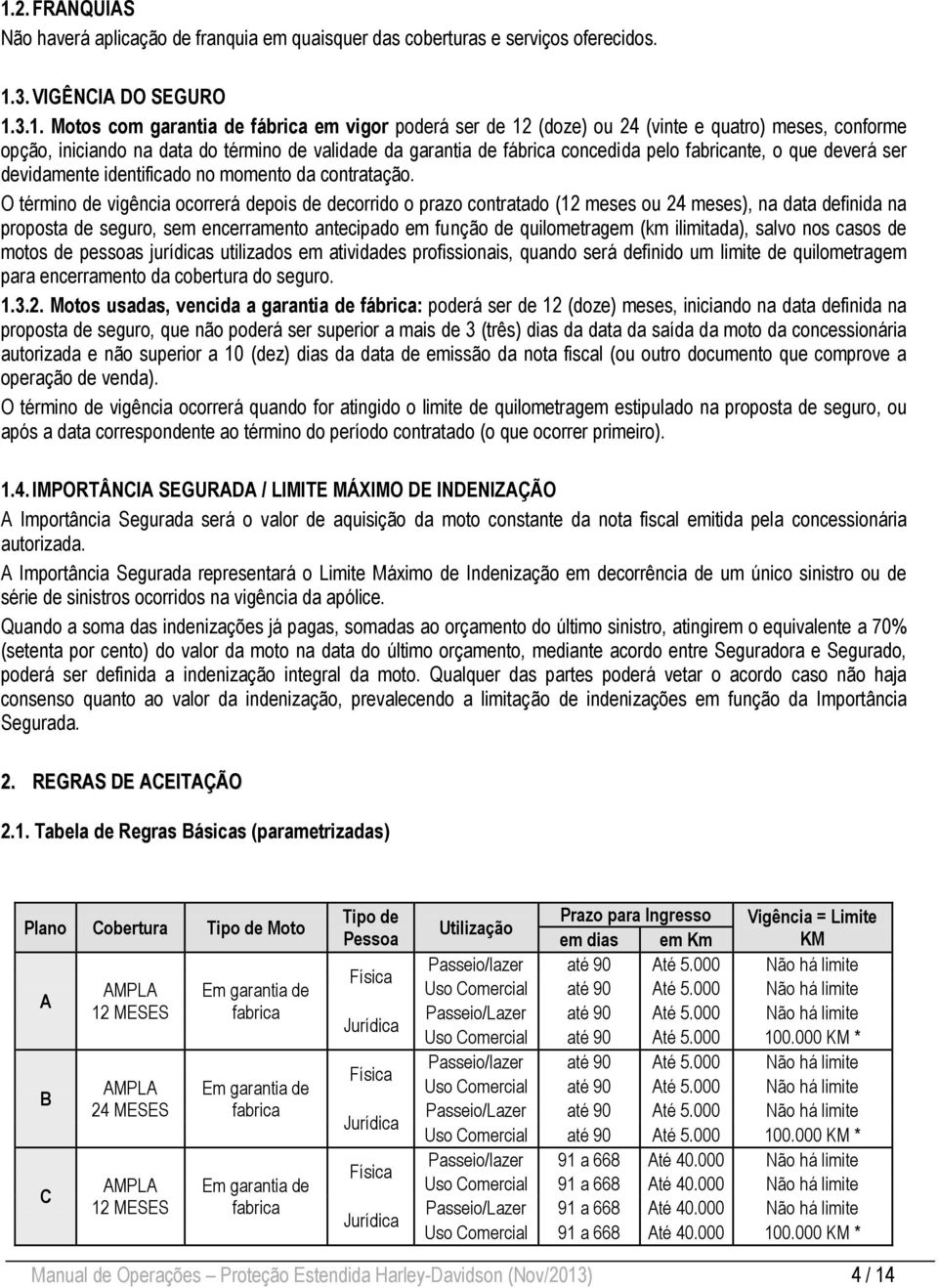 O término de vigência ocorrerá depois de decorrido o prazo contratado (12 meses ou 24 meses), na data definida na proposta de seguro, sem encerramento antecipado em função de quilometragem (km