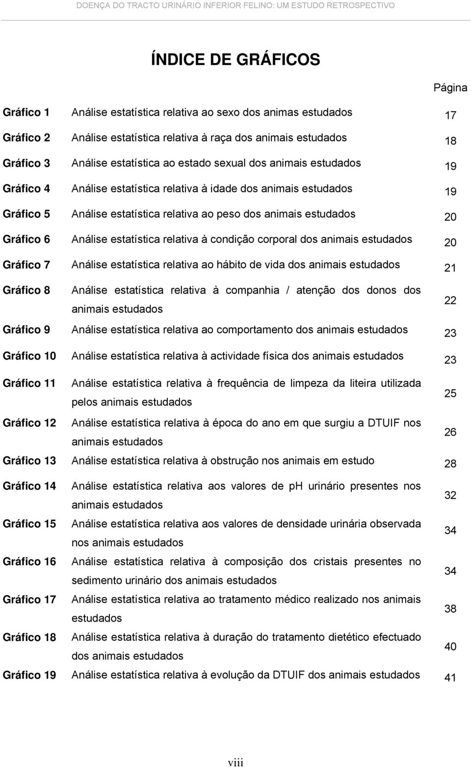 Análise estatística relativa à condição corporal dos animais estudados 20 Gráfico 7 Análise estatística relativa ao hábito de vida dos animais estudados 21 Gráfico 8 Análise estatística relativa à