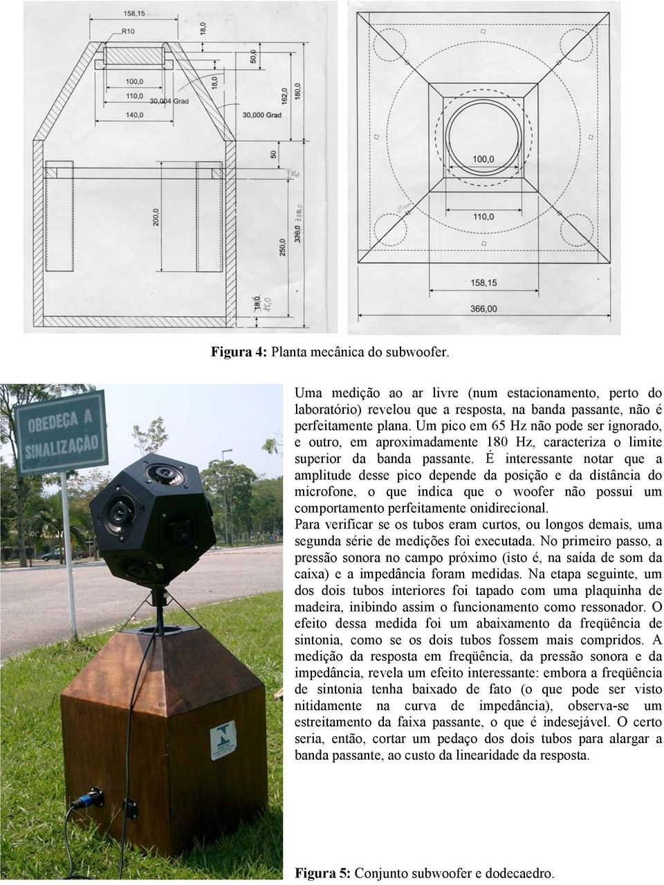 É interessante notar que a amplitude desse pico depende da posição e da distância do microfone, o que indica que o woofer não possui um comportamento perfeitamente onidirecional.