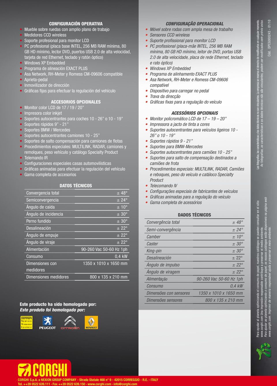 0 de alta velocidad, tarjeta de red Ethernet, teclado y ratón óptico) Windows XP Embedded Programa de alineación EXACT PLUS Asa Network, RH-Meter y Romess CM-09606 compatible Aprieta-pedal