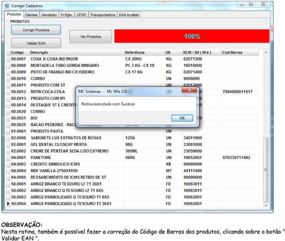 Código de Barras dos produtos,