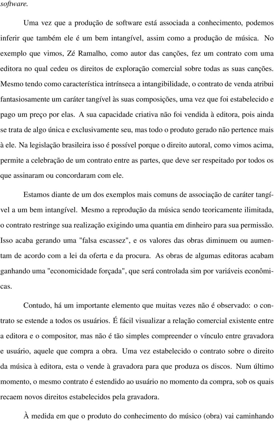 Mesmo tendo como característica intrínseca a intangibilidade, o contrato de venda atribui fantasiosamente um caráter tangível às suas composições, uma vez que foi estabelecido e pago um preço por