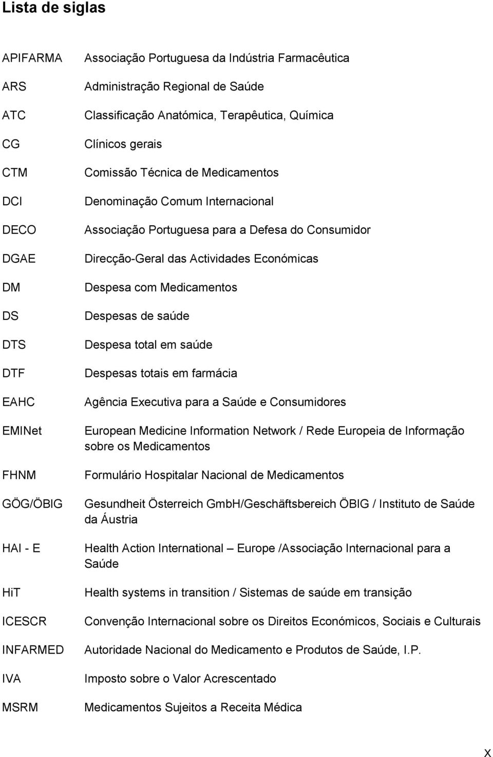 Direcção-Geral das Actividades Económicas Despesa com Medicamentos Despesas de saúde Despesa total em saúde Despesas totais em farmácia Agência Executiva para a Saúde e Consumidores European Medicine