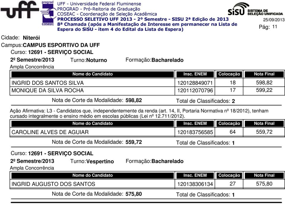 14, II, Portaria Normativa nº 18/2012), tenham cursado integralmente o ensino médio em escolas públicas (Lei nº 12.711/2012).