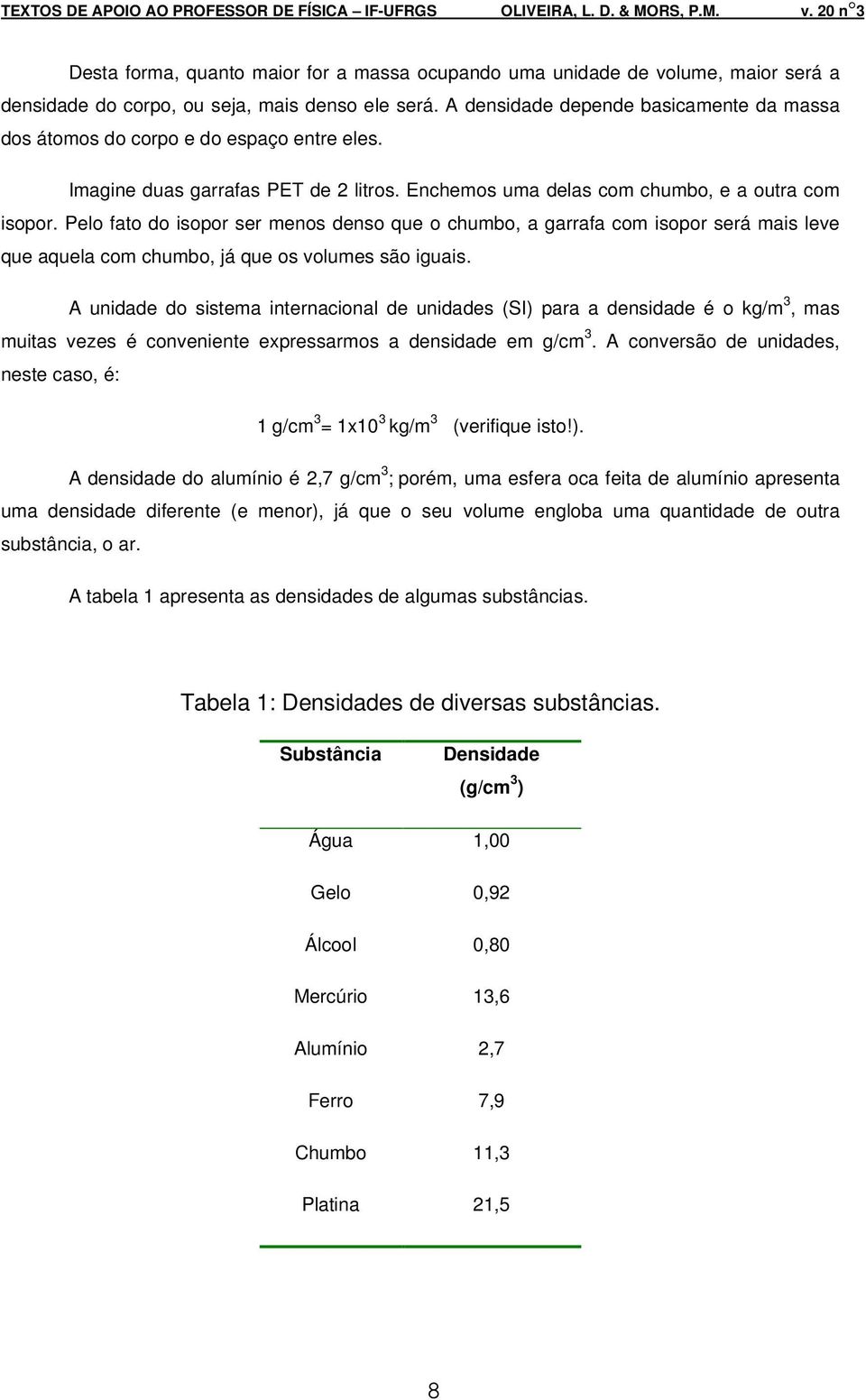 Pelo fato do isopor ser menos denso que o chumbo, a garrafa com isopor será mais leve que aquela com chumbo, já que os volumes são iguais.