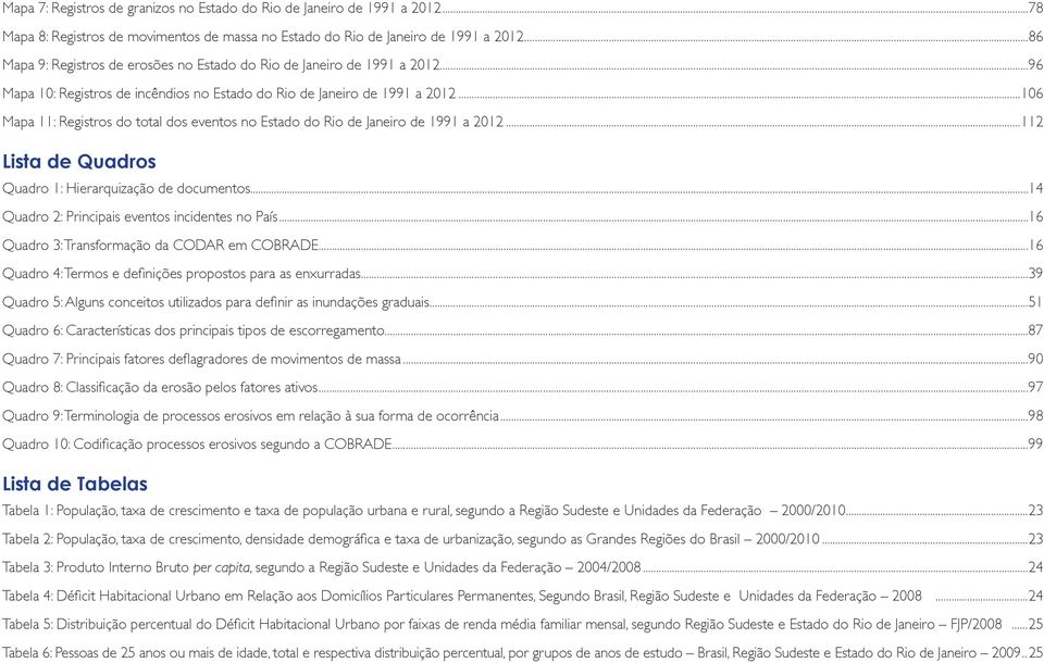 ..106 Mapa 11: Registros do total dos eventos no Estado do Rio de Janeiro de 1991 a 2012...112 Lista de Quadros Quadro 1: Hierarquização de documentos.