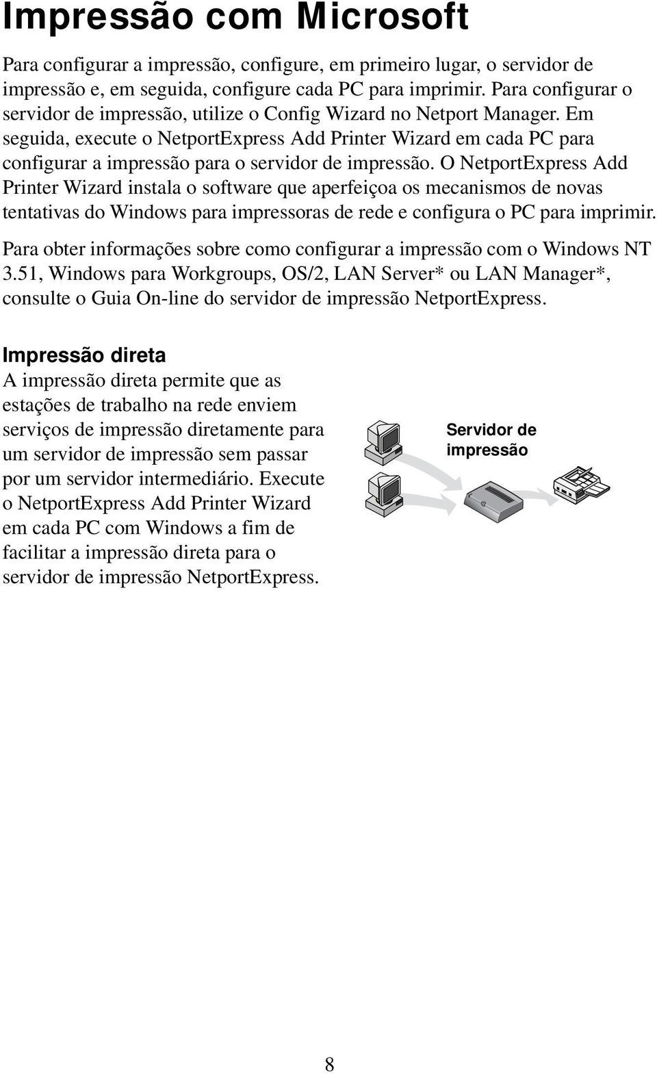 Em seguida, execute o NetportExpress Add Printer Wizard em cada PC para configurar a impressão para o servidor de impressão.