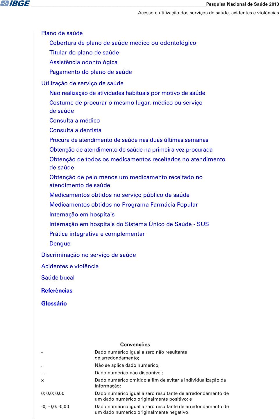 saúde Consulta a médico Consulta a dentista Procura de atendimento de saúde nas duas últimas semanas Obtenção de atendimento de saúde na primeira vez procurada Obtenção de todos os medicamentos