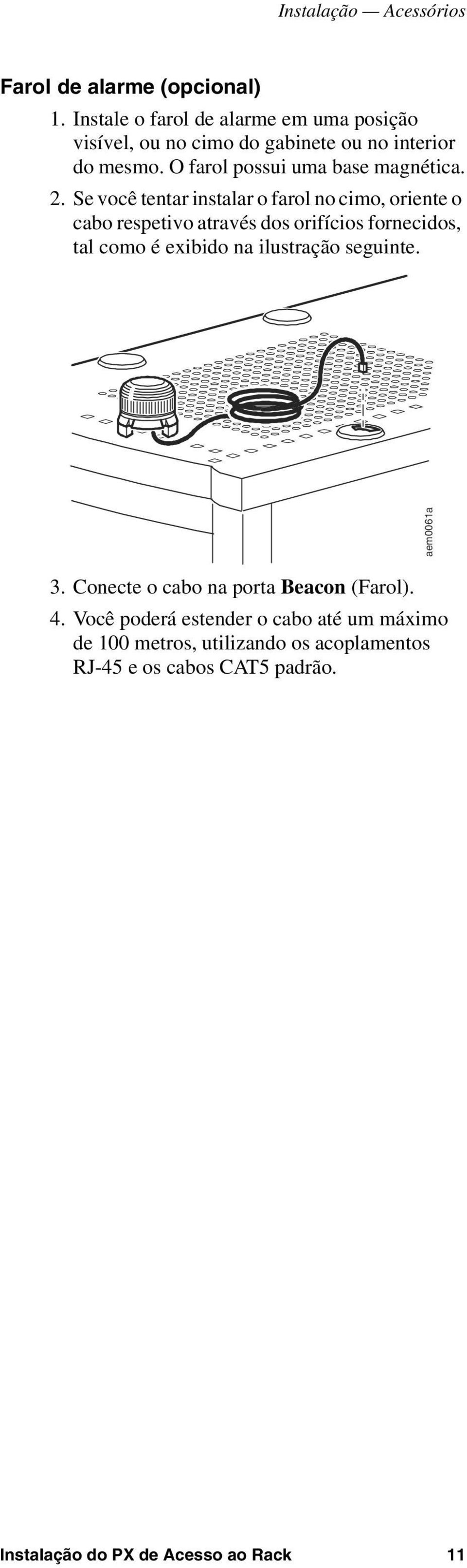 Se você tentar instalar o farol no cimo, oriente o cabo respetivo através dos orifícios fornecidos, tal como é exibido na ilustração