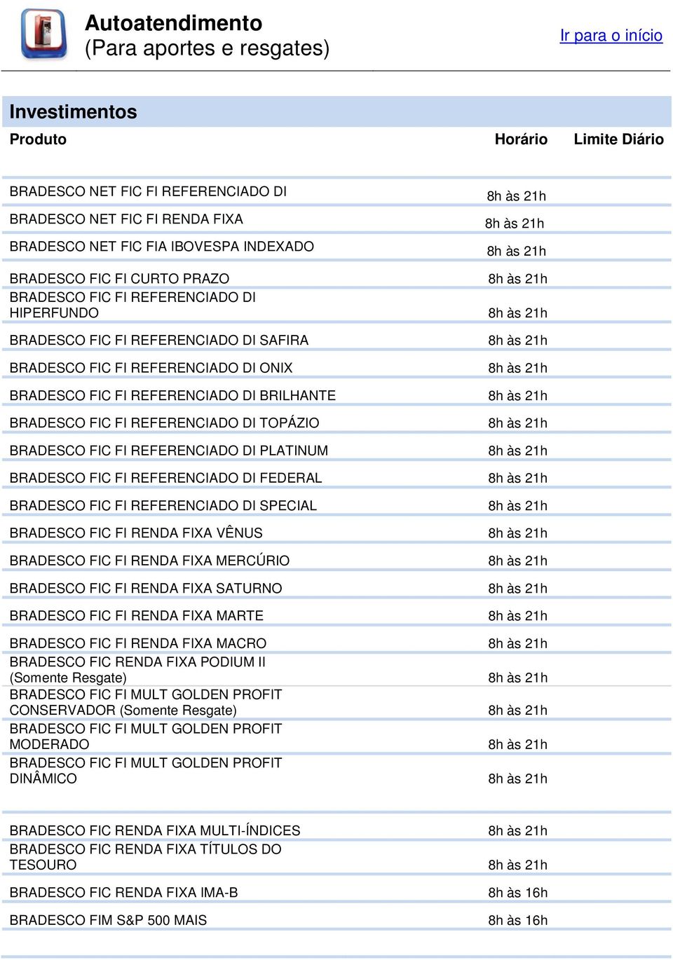 FIC FI REFERENCIADO DI TOPÁZIO BRADESCO FIC FI REFERENCIADO DI PLATINUM BRADESCO FIC FI REFERENCIADO DI FEDERAL BRADESCO FIC FI REFERENCIADO DI SPECIAL BRADESCO FIC FI RENDA FIXA VÊNUS BRADESCO FIC