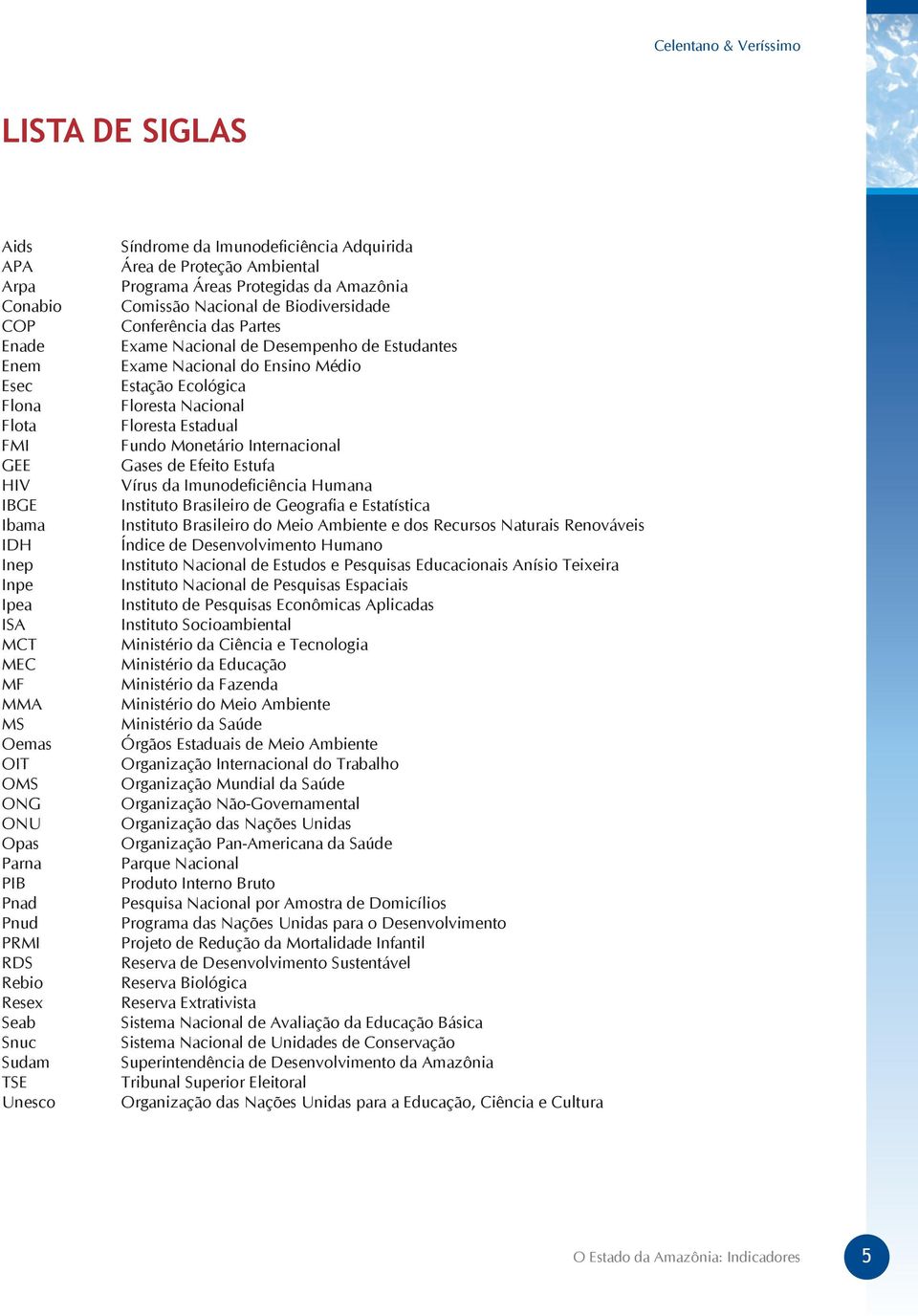 Conferência das Partes Exame Nacional de Desempenho de Estudantes Exame Nacional do Ensino Médio Estação Ecológica Floresta Nacional Floresta Estadual Fundo Monetário Internacional Gases de Efeito