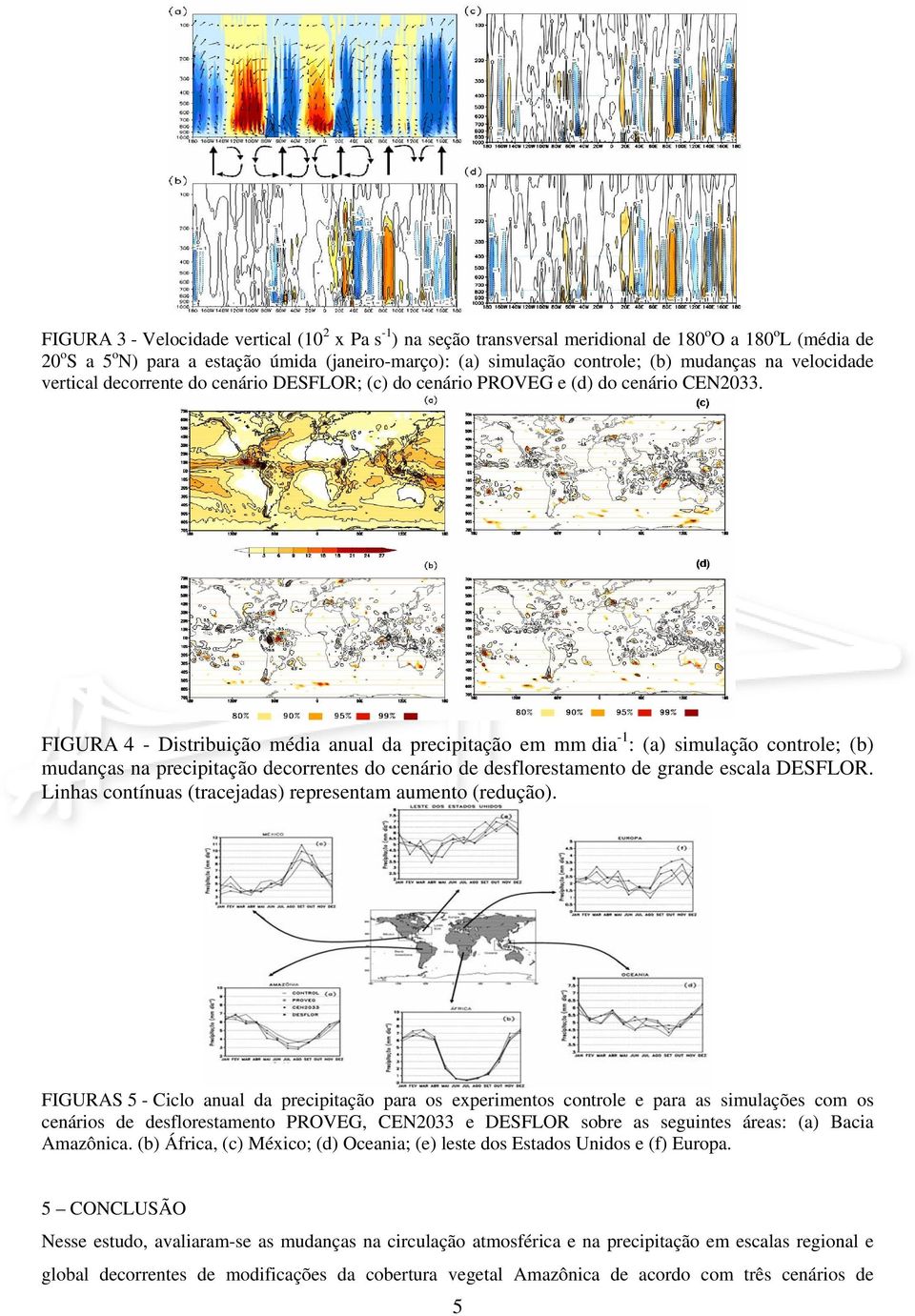 FIGURA 4 - Distribuição média anual da precipitação em mm dia -1 : (a) simulação controle; (b) mudanças na precipitação decorrentes do cenário de desflorestamento de grande escala DESFLOR.