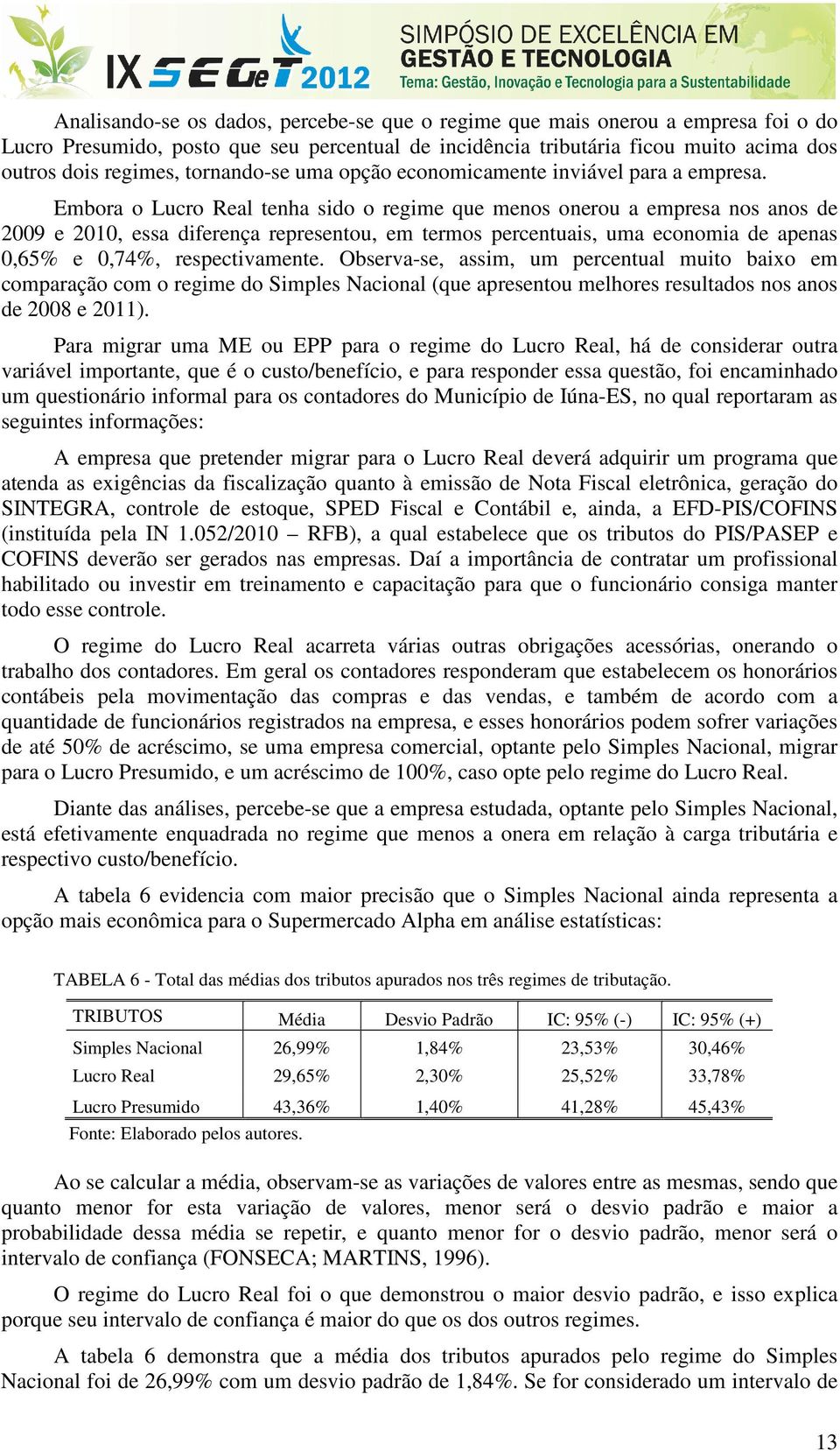 Embora o Lucro Real tenha sido o regime que menos onerou a empresa nos anos de 2009 e 2010, essa diferença representou, em termos percentuais, uma economia de apenas 0,65% e 0,74%, respectivamente.