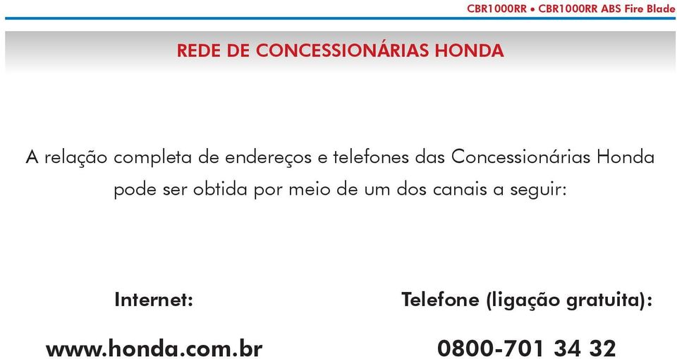 Honda pode ser obtida por meio de um dos canais a seguir: