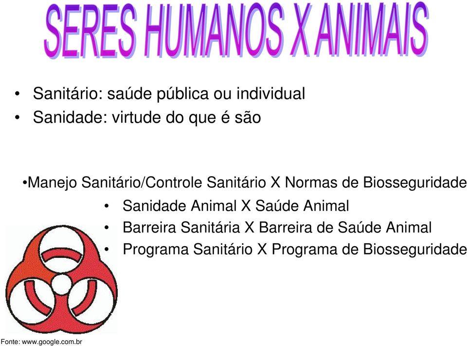 Sanidade Animal X Saúde Animal Barreira Sanitária X Barreira de Saúde