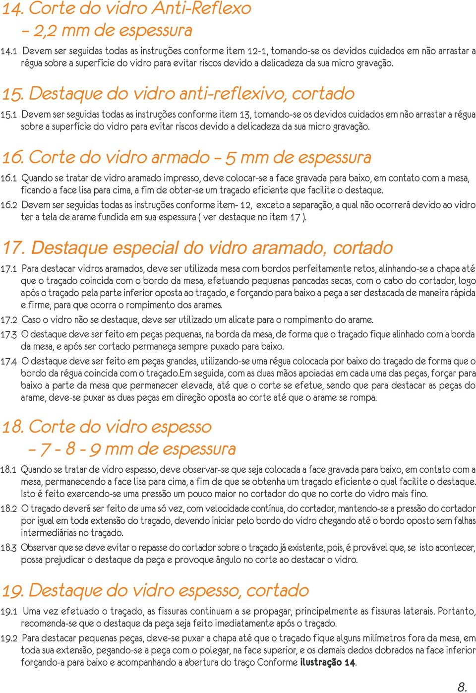 gravação. 15. Destaque do vidro anti-reflexivo, cortado 15.