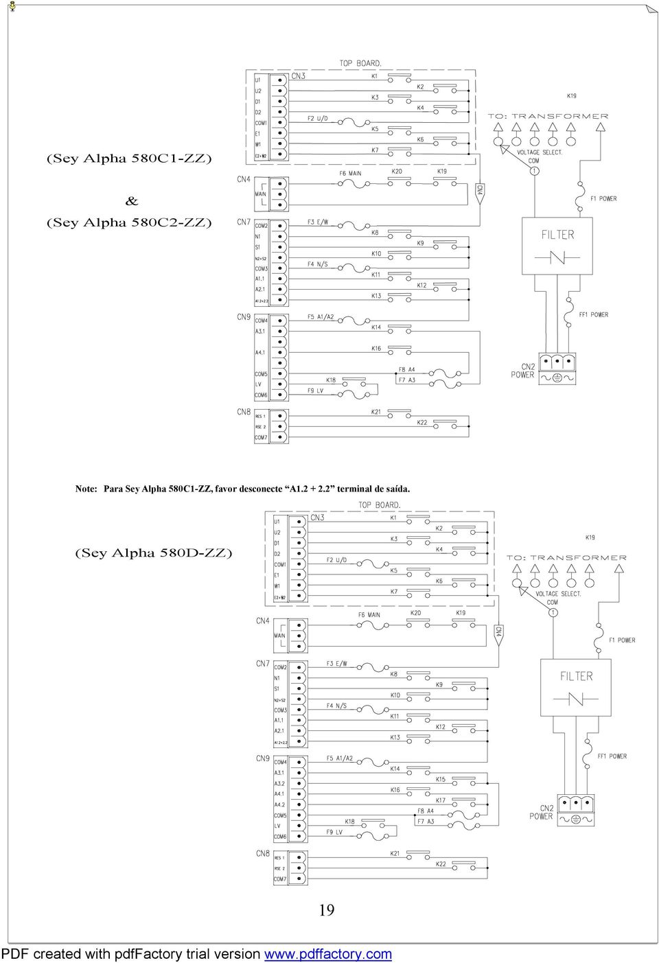 580C1-ZZ, favor desconecte A1.2 + 2.