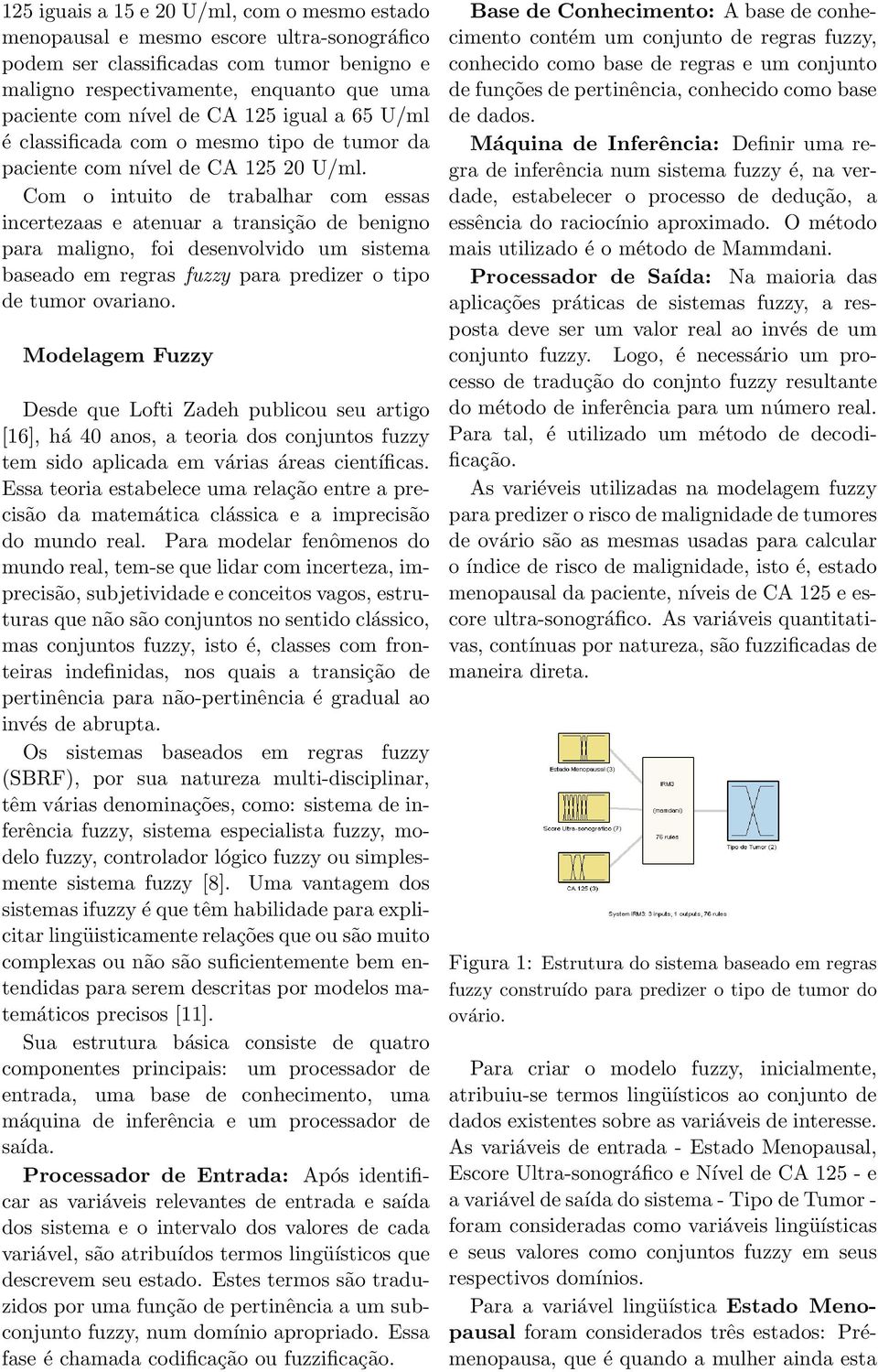 Com o intuito de trabalhar com essas incertezaas e atenuar a transição de benigno para maligno, foi desenvolvido um sistema baseado em regras fuzzy para predizer o tipo de tumor ovariano.